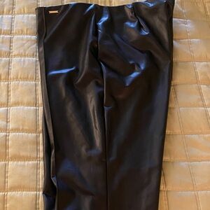 Anne Klein Black Faux Leather stretch Straight Leg Pants